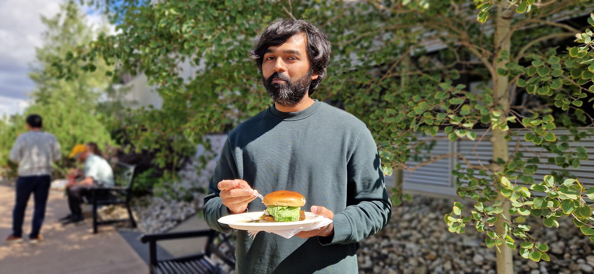 Nishant enjoying the summer BBQ lunch